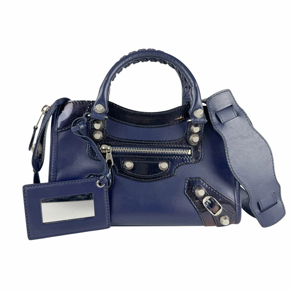 Balenciaga 2way Shoulder Bag Giant City Leather Patent Vernis Navy Blue